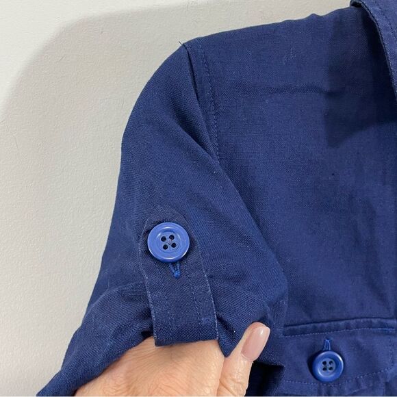 Banana Republic Blue Utility Shirtdress Size 0 Linen Blend Tie Belt Mini Dress - Picture 4 of 9